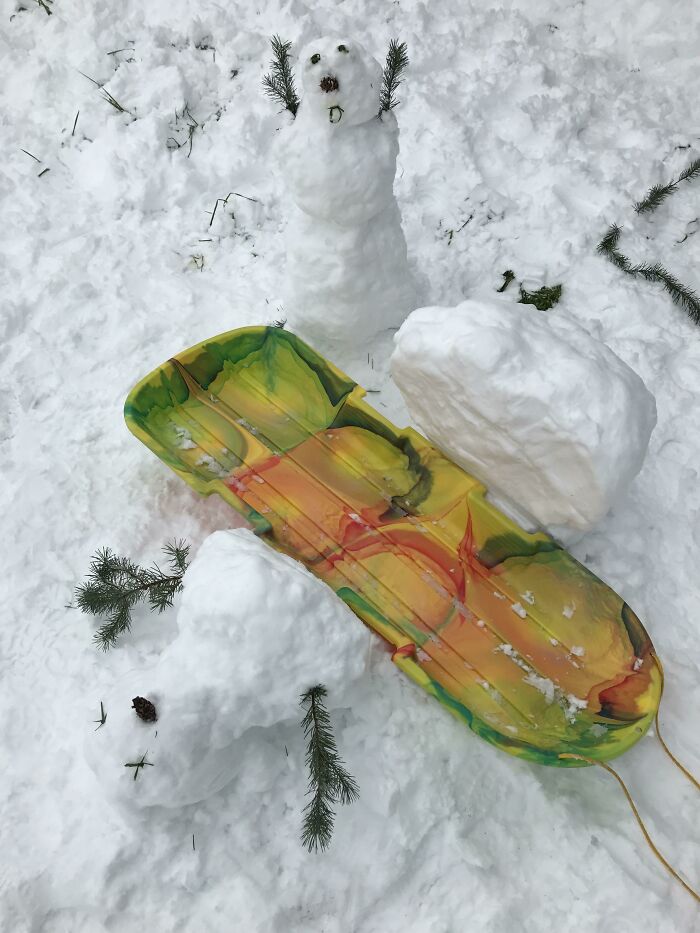 It Snowed A Ton In Portland Oregon Last Night. That Was Good News For The Kids (No School!), But Bad News For The Snowmen