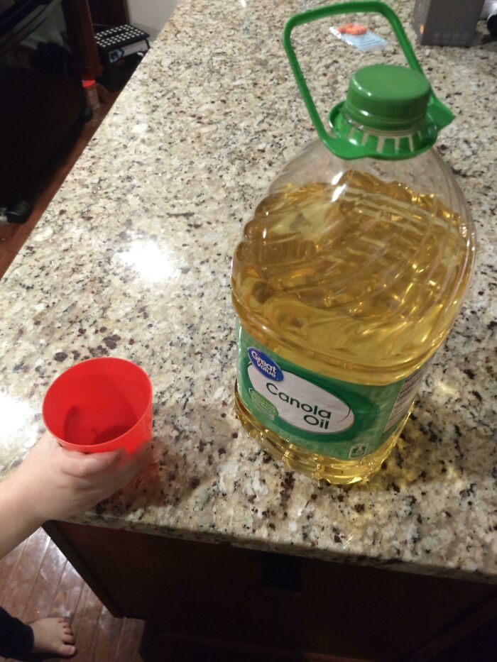 My Son Got Some Juice Out Of The Pantry. He Waddled Over To Me Carrying This Asking For Help