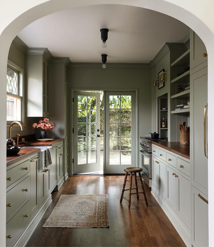 Galley Kitchen With Walnut Counters In A 1915 Carriage House, Capitol Hill, Seattle, Washington