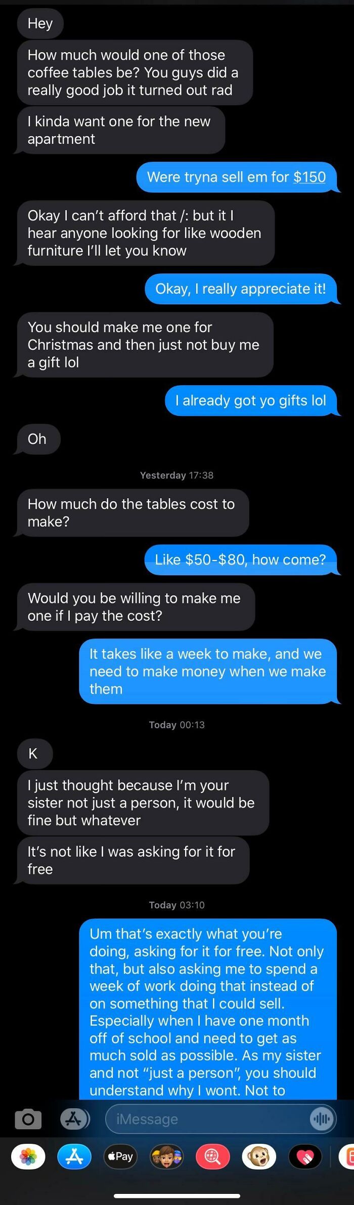 My Girlfriend And I Started Making Furniture To Pay For College, And My Sister Sent Me This Gem