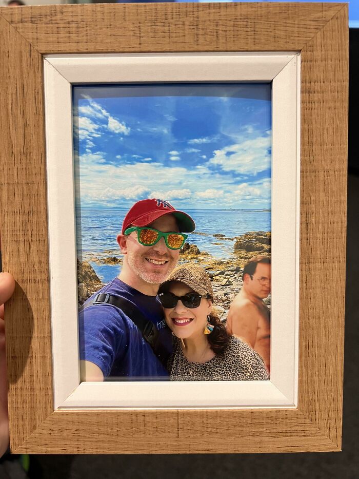 Just Got This As A Secret Santa Gift At Work. Colleague Knew I Was A Seinfeld Fan And Photoshopped This Existing By Pic With My Wife. Gold Jerry. Gold