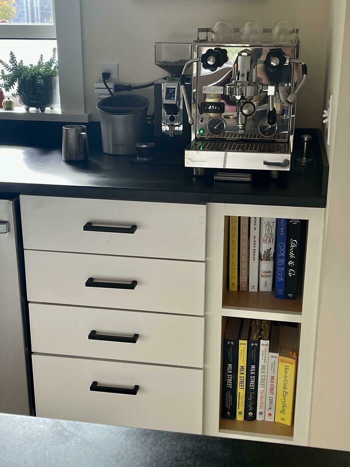 Incorrectly Measured The Amount Of Cabinets To Order So We Built A Book Shelf To Fill Some Space. Now The Book Shelf Is One Of The Highlights Of Our Kitchen!