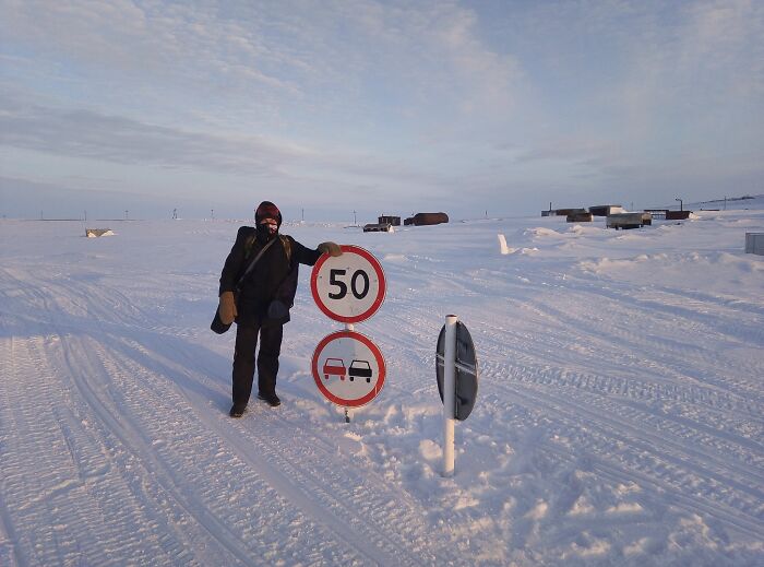 The Usual Level Of Snow In Winter On The Road In Chukotka, Russia
