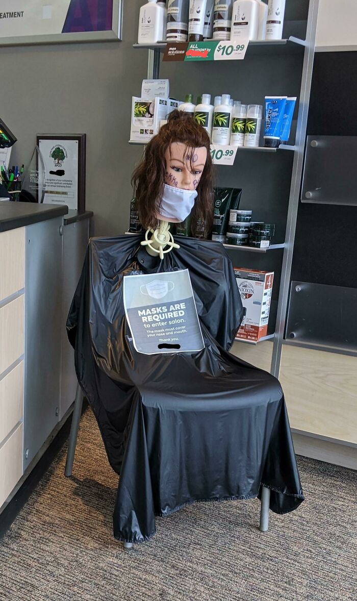 Went To Get A Haircut Today. Creepy Masked Mannequin At The Counter Scared Me Half To Death