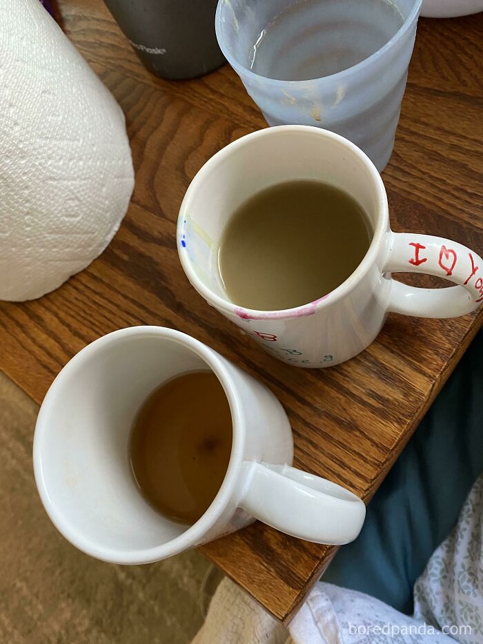 Wasn't Paying Attention While Painting And Drinking Tea, Guess Which One I Just Took A Sip Of?