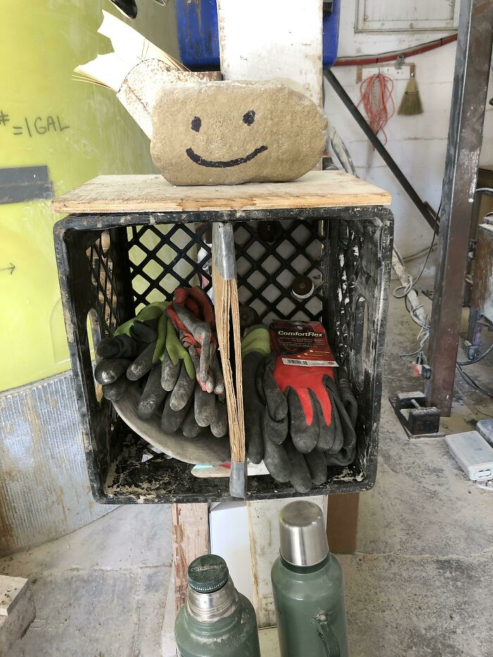 My Coworker And I Got In A Fight A Few Months Back, So I Made Us A Friendship Rock. No Fights Since Then