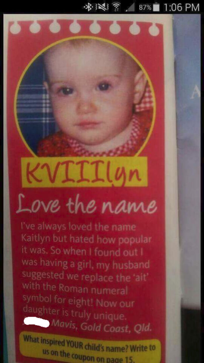 Baby photo with a name spelled using Roman numerals showing one of the dumbest names parents created