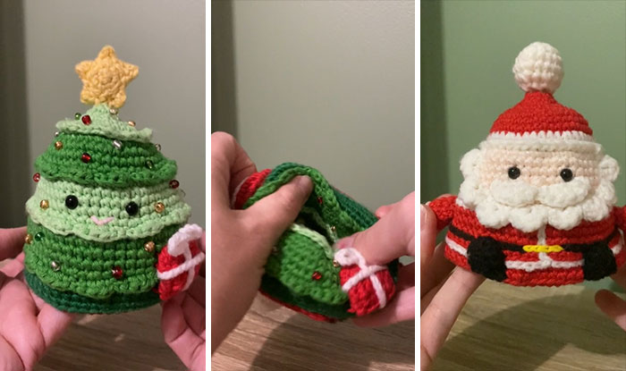Hice un adorno navideño reversible. El patrón es de Chibiscraft