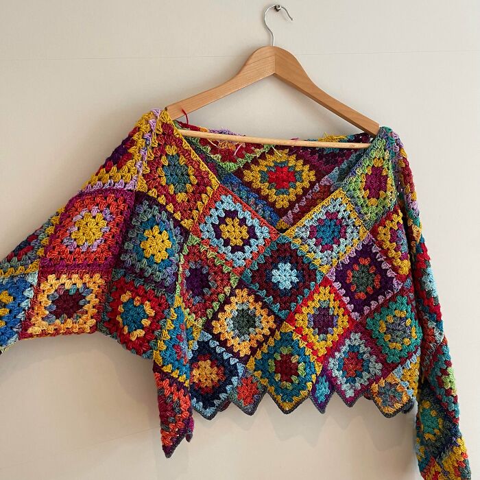 Trying Out A Pointy Hem On My Granny Square Sweater… What Do You Think?