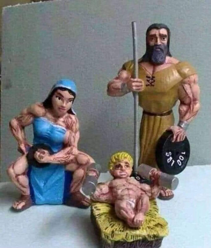 And They Used Just One Arm To Lay Him In A Manger, Because They Were Totally Jacked. And Yea, The Babe Was Also Completely Yolked -Luke 2:7 Probably