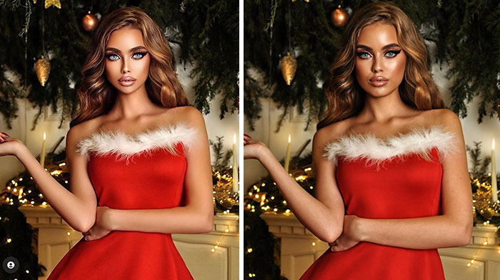 Lo que publicó la modelo versus lo que publicó el fotógrafo