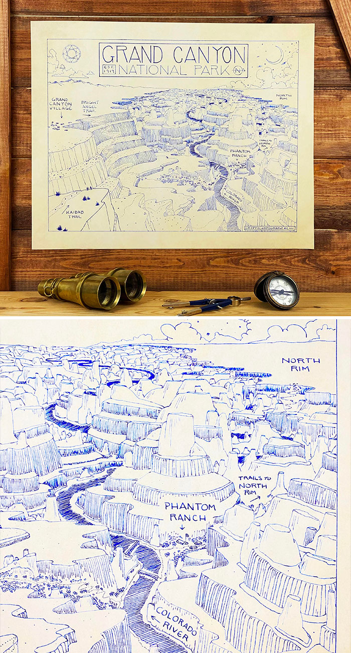Made An Ink Map Of The Grand Canyon!