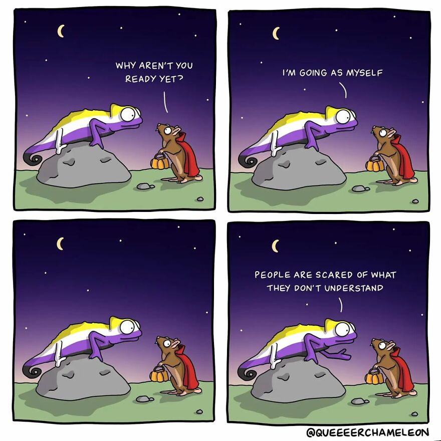 Artist Creates Chameleon-Shaped Characters To Talk About Queer Identity And Sexuality And The Internet Loves It (26 Pics)