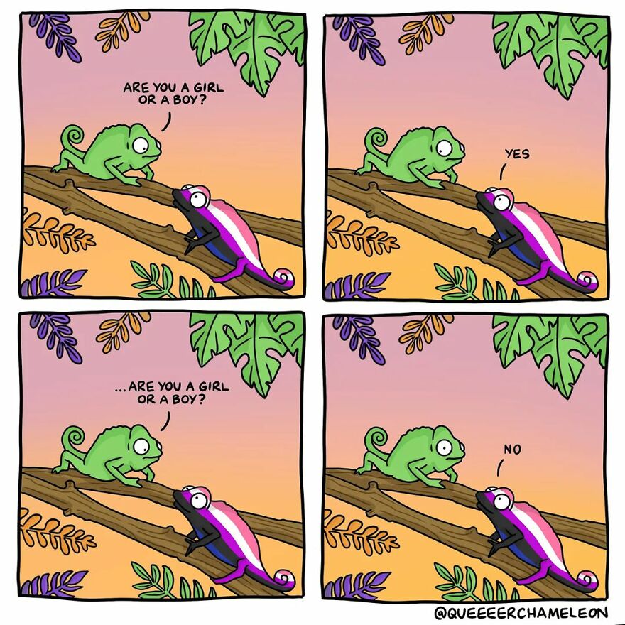 Artist Creates Chameleon-Shaped Characters To Talk About Queer Identity And Sexuality And The Internet Loves It (26 Pics)