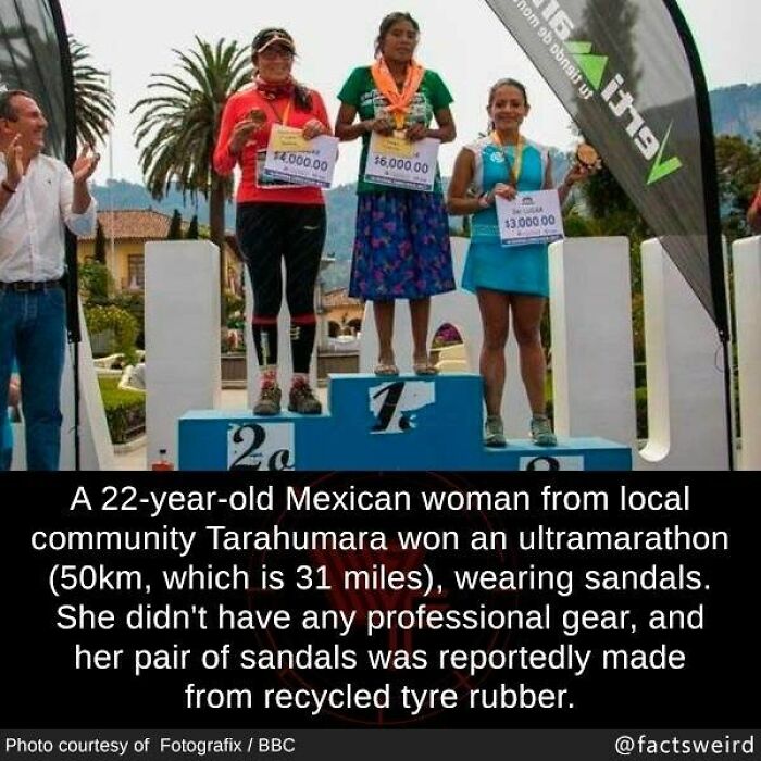 Three women on a podium after an ultramarathon, highlighting weird facts about the world and unusual athletic achievements.