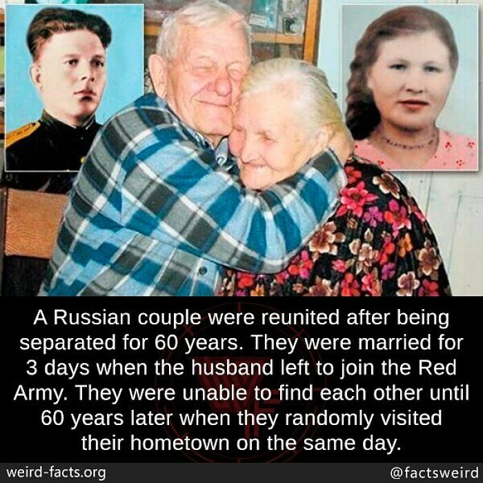 Elderly Russian couple reunited after 60 years apart, a surprising weird fact about the world showing love and fate’s persistence.