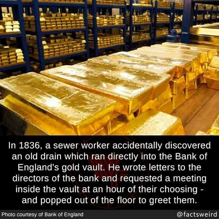 Vault filled with gold bars at the Bank of England illustrating weird facts about the world with surprising discoveries from history.