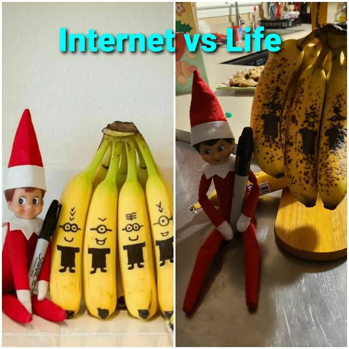 Baby Boy Wakes Up And Searches For His Elf. He Finds Her And Says She Drew On The Bananas. I Asked What She Drew And He Says "Nothing, She Just Scribbled On Them"