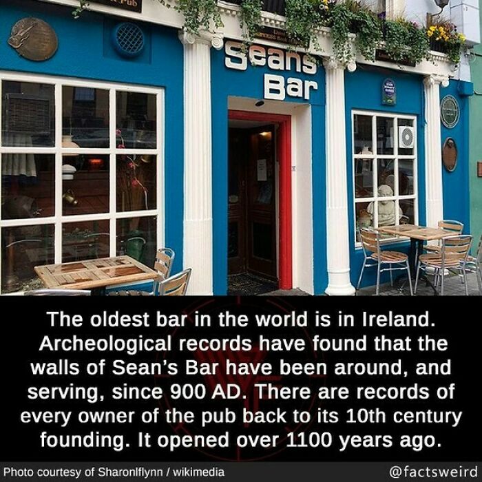 Sean’s Bar in Ireland is the oldest bar in the world, serving since 900 AD, a weird fact about the world’s history.