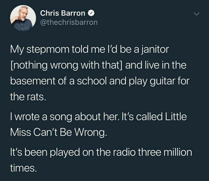 Tweet from Chris Barron sharing a humorous story, featured among heartwarming pictures from wholesome meets the internet.