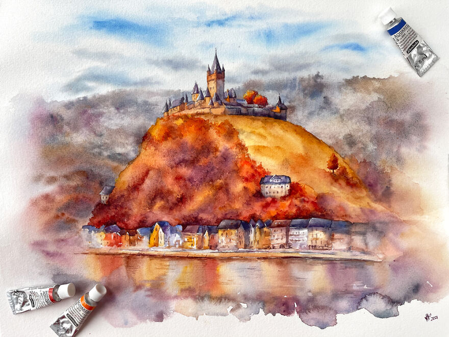 I Create 12 Watercolor Landscapes With Castles Within A Year