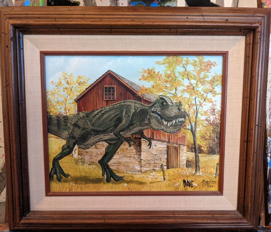 I Added Dinosaurs To Thrifted Paintings.