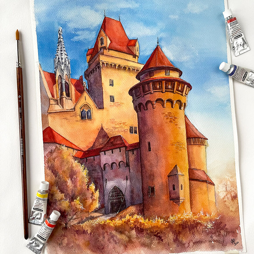 I Create 12 Watercolor Landscapes With Castles Within A Year