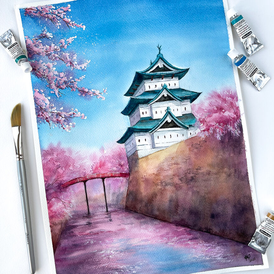 I Create 12 Watercolor Landscapes With Castles Within A Year