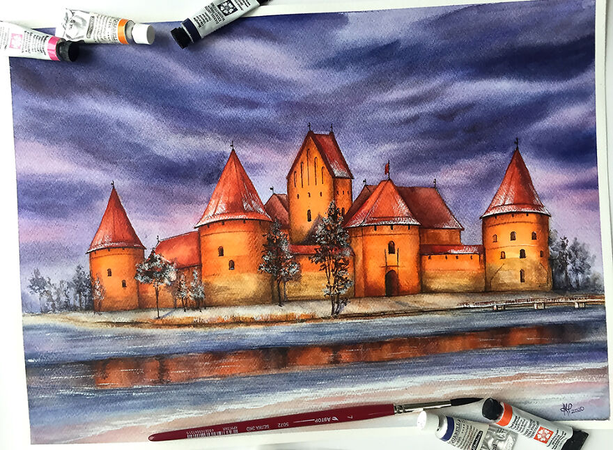 I Create 12 Watercolor Landscapes With Castles Within A Year