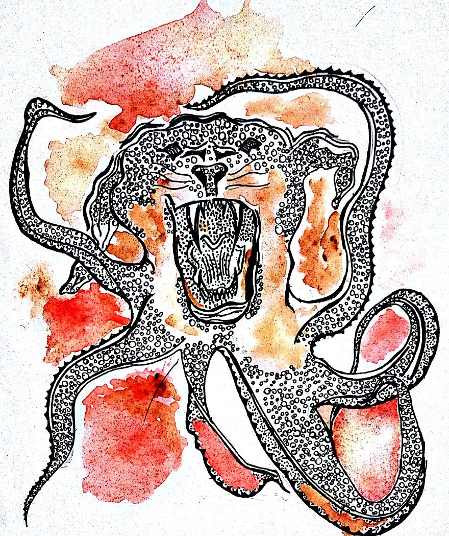 ####imaginative Play Of Terrestrial & Aquatic Life Form - Created Through Water Colour & Black Pen