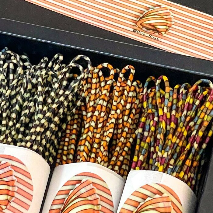 Colorful unique pasta designs neatly packaged, showcasing intricate patterns in a gourmet food display by a creative chef.