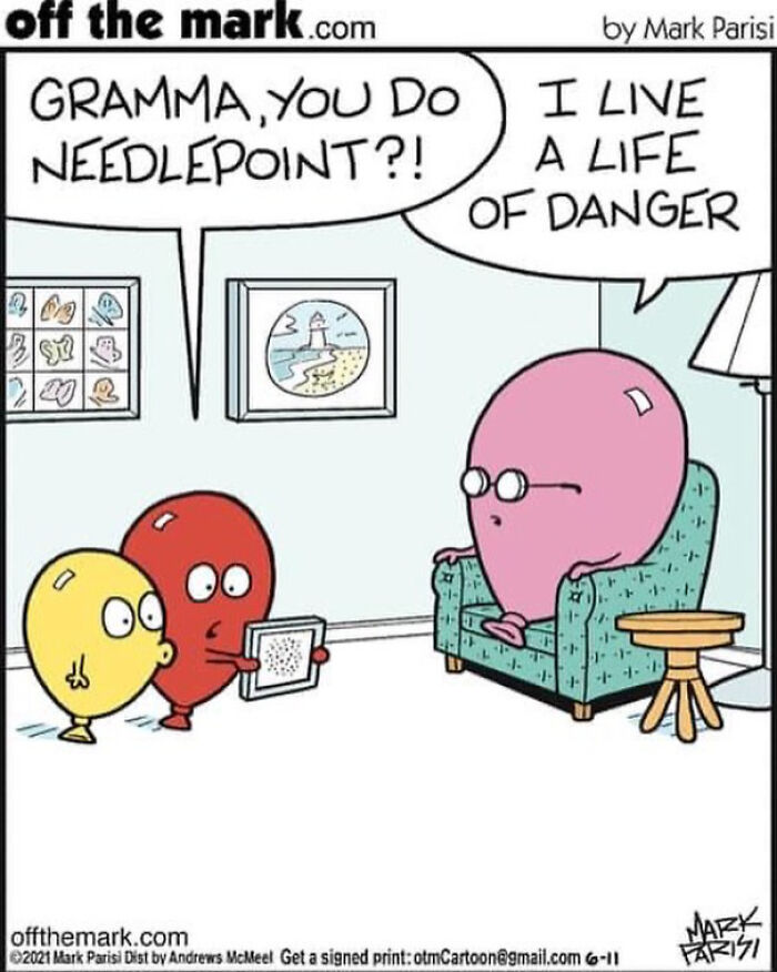 Cartoon showing funny comics with balloons and a grandma, highlighting humor in legendary cartoonist's work.