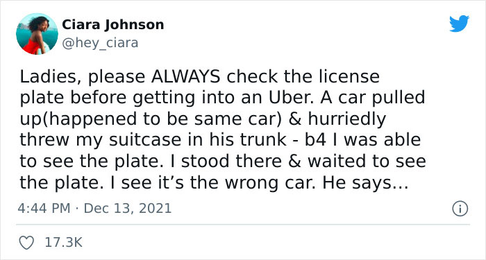 Woman Tweets Story Of How Checking An Uber Driver&rsquo;s License Plate Saved Her From Possibly Being Trafficked