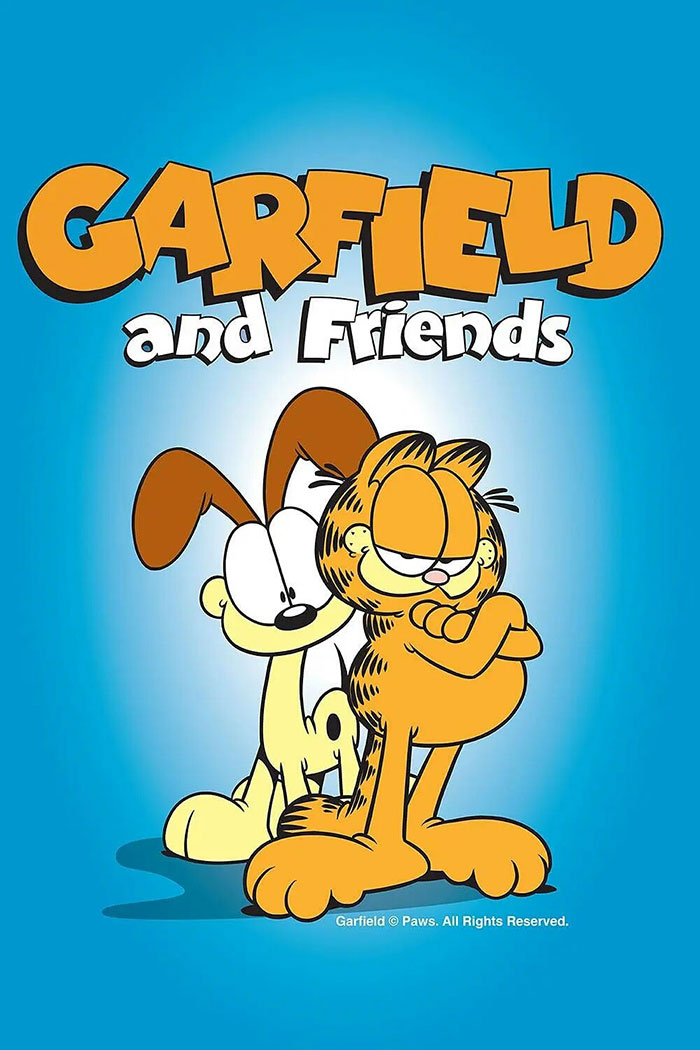 Garfield and Odie pose confidently on the "Garfield and Friends" poster, an iconic '80s cartoon.