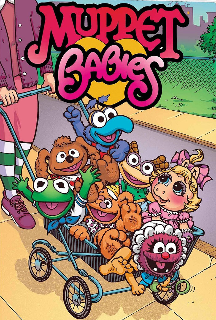 Muppet Babies cartoon characters in a stroller, featuring iconic '80s animation style.