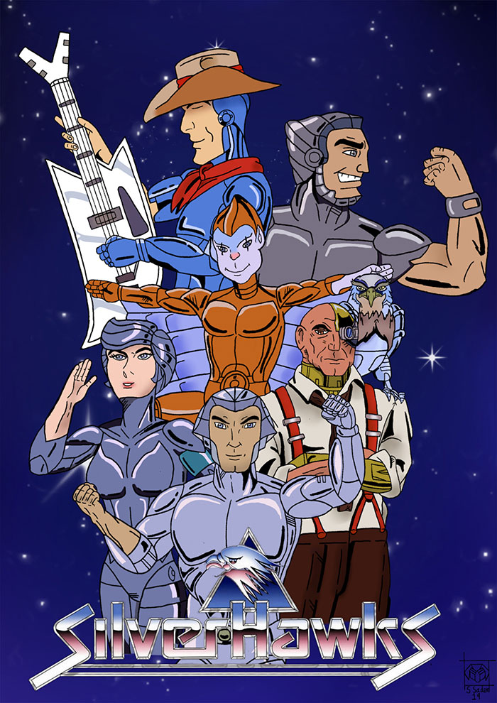 SilverHawks characters posing heroically with a starry space background, representing iconic 80s cartoons.