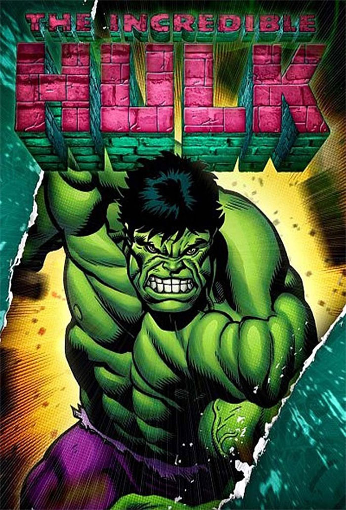 Green muscular superhero Hulk in action, representing one of the best 80s cartoons with unforgettable comic style.