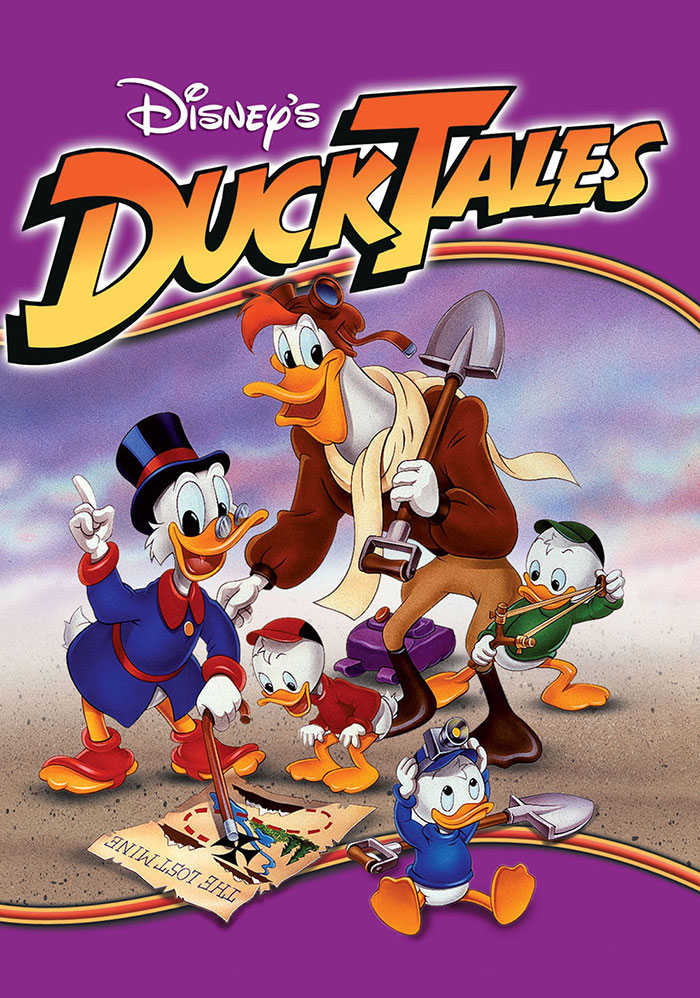 DuckTales cartoon characters on an adventure with treasure map, representing classic ‘80s cartoons.