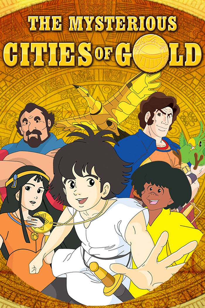 Unforgettable '80s cartoon "The Mysterious Cities of Gold" characters on a vibrant background.