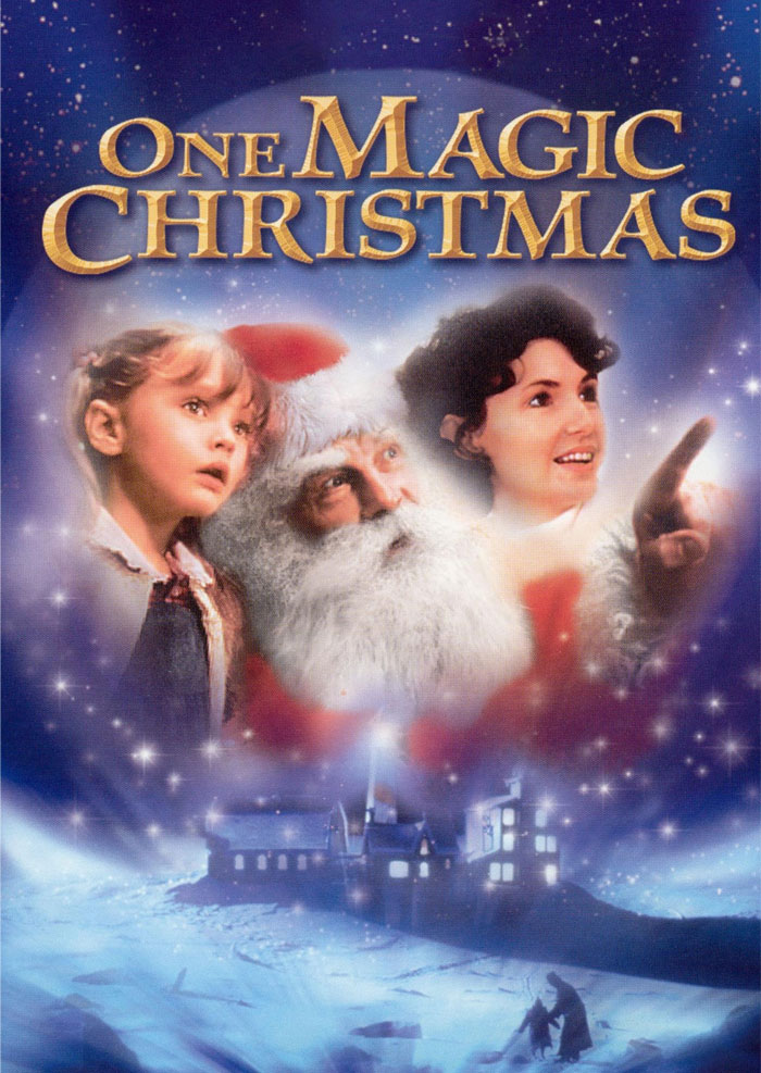Cover of "One Magic Christmas" with Santa, a child, and a woman gazing at the sky, evoking a festive holiday spirit.