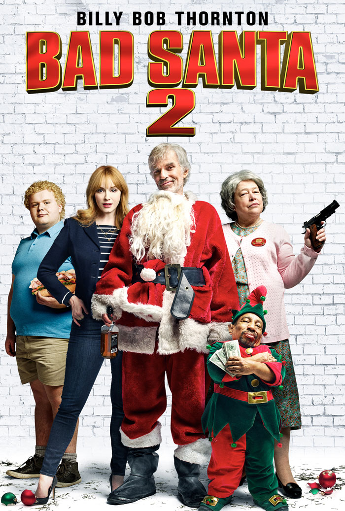 Santa and his quirky team in a comedic holiday movie scene.