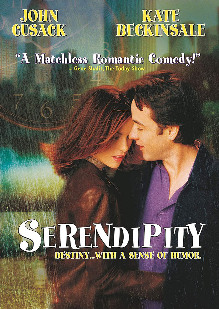Romantic scene from the movie Serendipity, a classic Christmas film starring John Cusack and Kate Beckinsale.