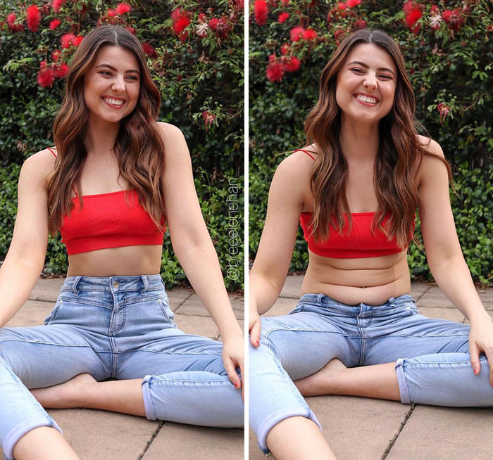 Woman Challenges Unrealistic Body Standards With Side-By-Side “Real Me Monday” Photos Of Herself (30 Pics)