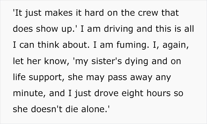 Woman Informs Her Boss That Her Sister Is Dying And She Won't Come To Work, She Responds With Passive-Aggressive Messages