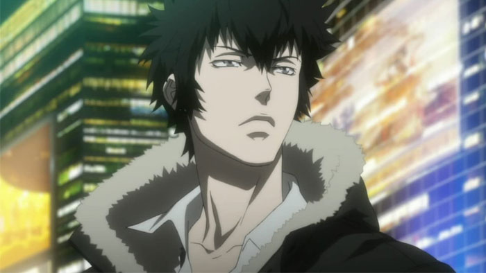 Kogami wearing brown jacket 