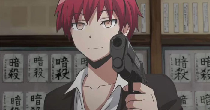 Akabane Karma holding a gun 