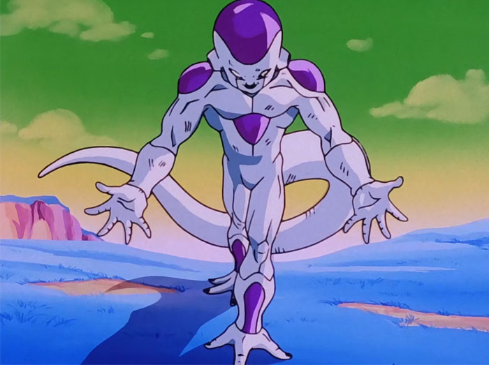 Frieza walking with raising his arms 