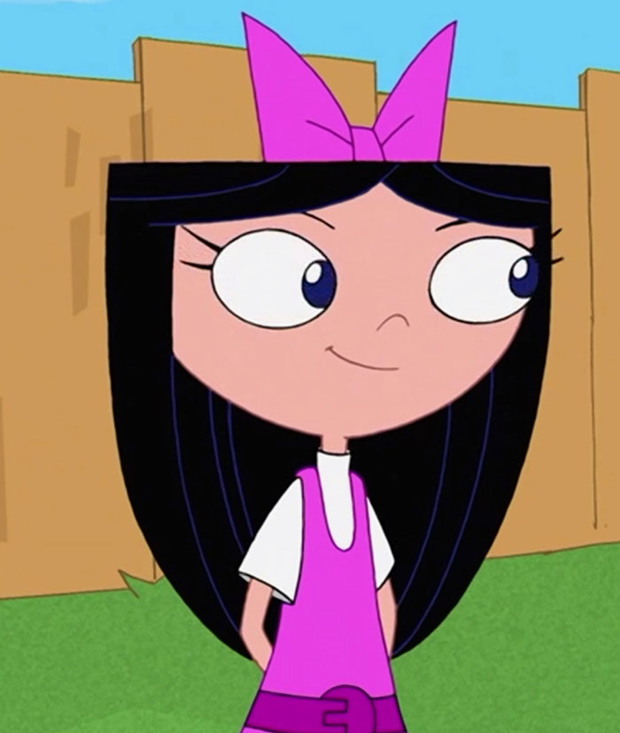Cute animated character with black hair and pink outfit, standing in a yard with a playful expression.