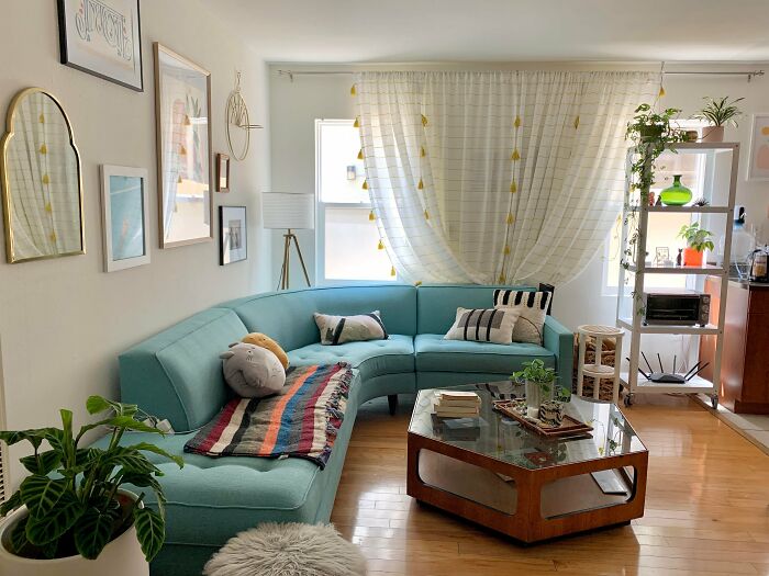 My Very First Non-Studio Apartment! Mix Of Vintage, Used, And New Furniture. Still Need Some More Art And Plants