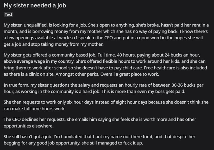 My Sister Needed A Job